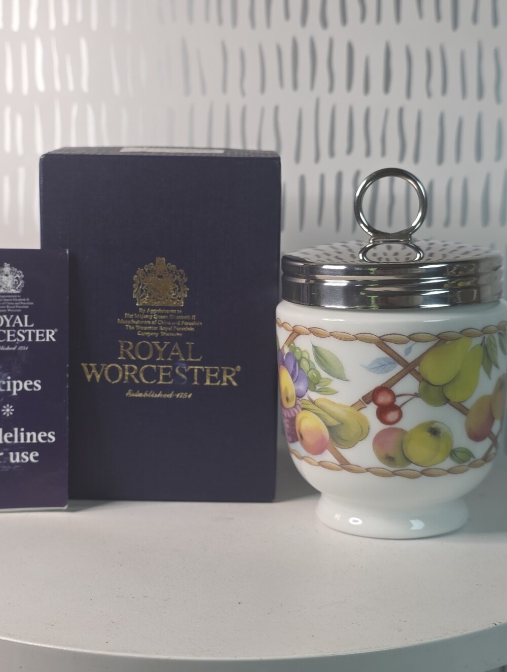 Royal Worcester Egg Coddler King Size Fruit Basket W/Original Box & Booklet